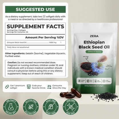Ethiopian Black Seed Oil - 3000mg Softgels